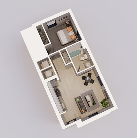 Floor plan for 1 bed, 1 bath, 600 sqft